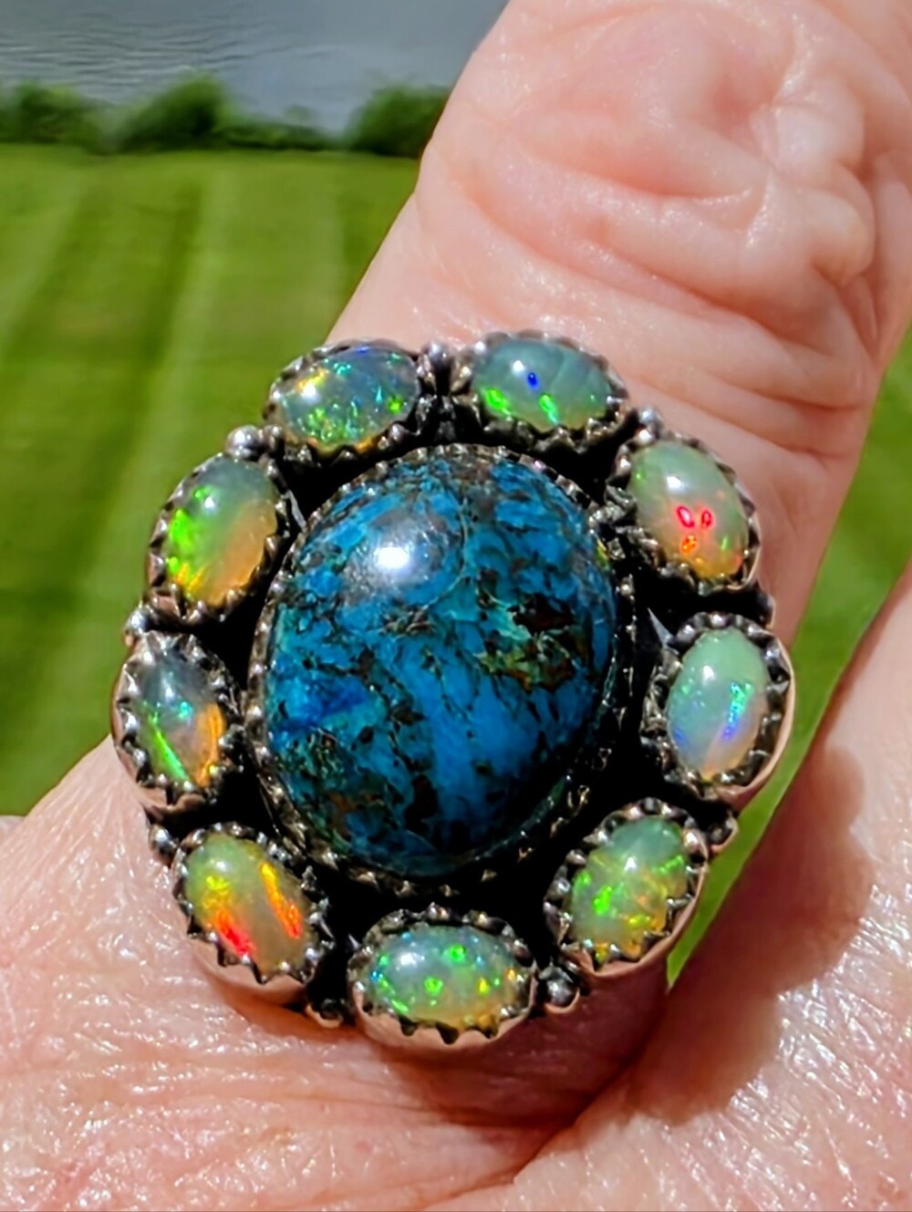 Blue Apatite Gemstone & Ethiopian Opals Ring In 925 Sterling Silver (7)
